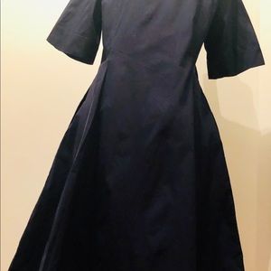 A-LINE JERSEY DRESS NAVY WAISTED SHORT-SLEEVE